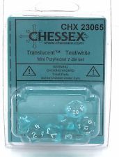 7 Teal w/white Transparent Polyhedral Dice Set - CHX23065